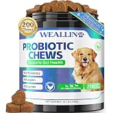Probiotics for Dogs, Dog Probiotics for Yeast, Itchy Skin and Itchy Ears | WEALLIN Dog Probiotic Chews for Gut &amp; Digestive Support, Diarrhea &amp; Gas Treatment with Digestive Enzyme, Prebiotics &amp; Pumpkin