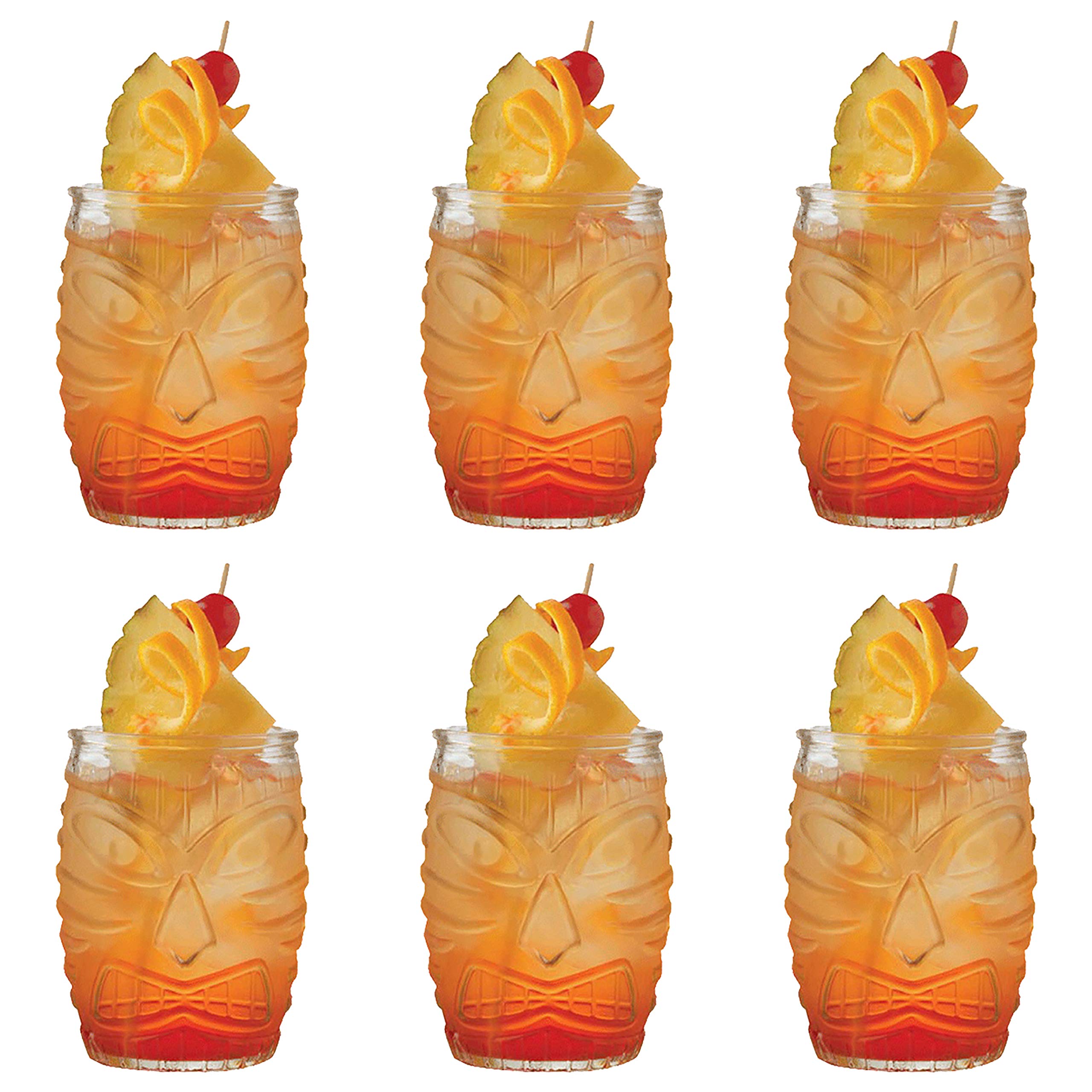 Jucoan 6 Pack Modern Bar Tiki Glasses, 16 oz/480 ml Tiki Cup Tiki Mug, Double Old Fashioned Glass, Hawaiian Style Glass, Clear