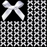 YGDZ 50 PCS Mini White Bows, Small Stain Ribbon White Bow for Crafts, Tiny Bows Decorations for Gift Wrapping, Wedding Party Favors, Cake, Balloons