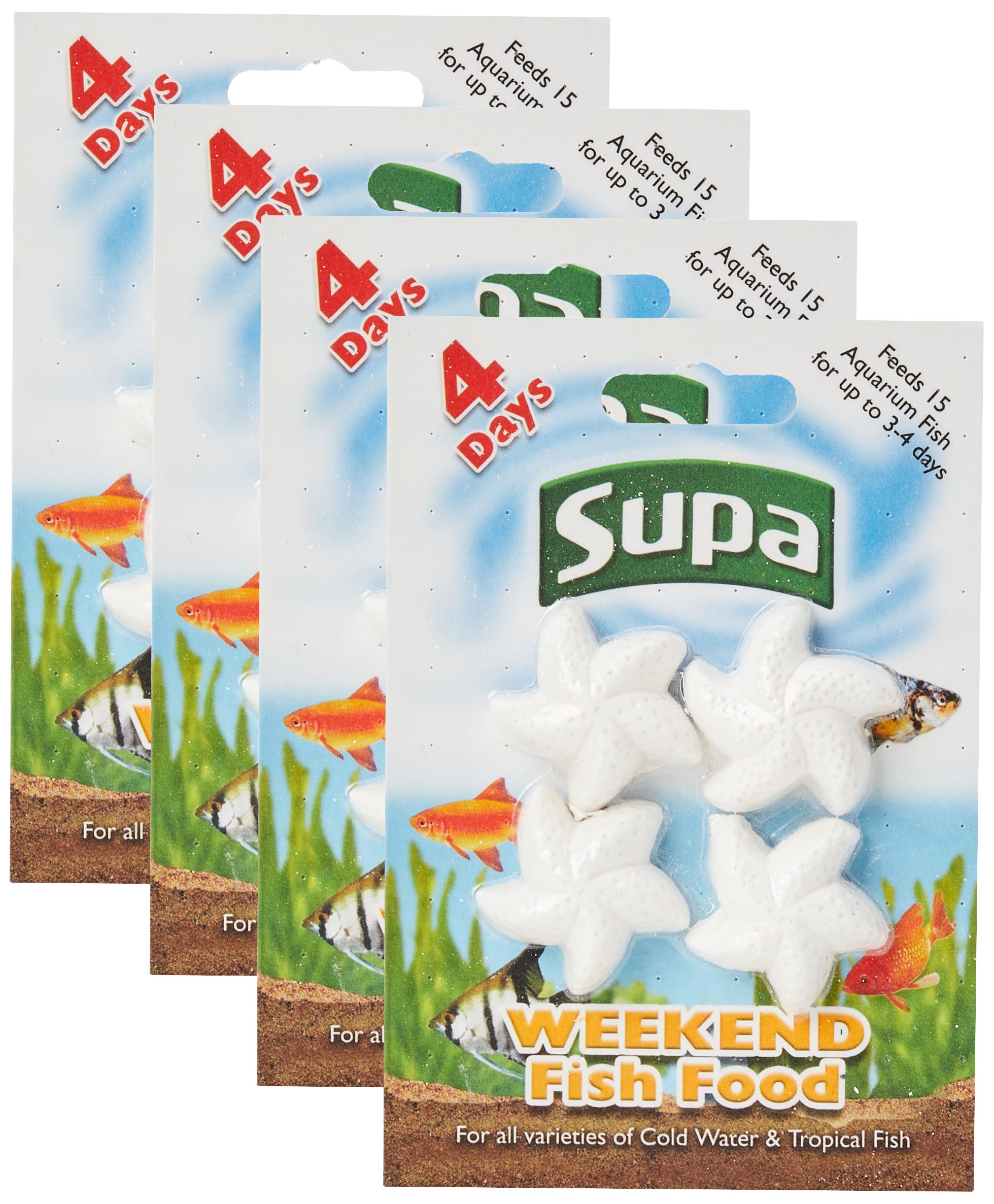 Supa Aquarium Weekend Fish Food, 4 Days, Pack of 4, Easy To Use, Slow Releasing Food Block For Feeding Cold Water & Tropical Aquarium Fish,
