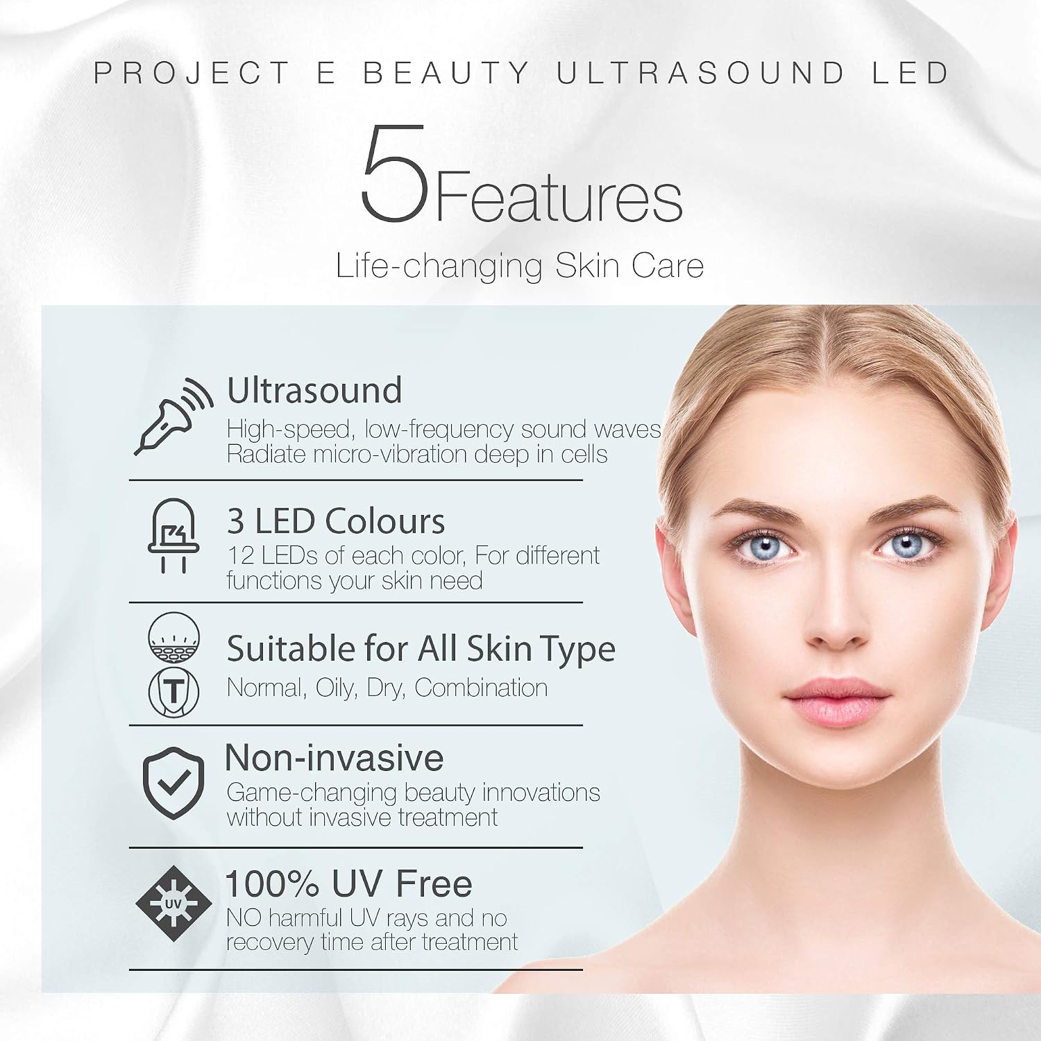 Facial & Eye Photon Ultrasonic Device by Project E Beauty, White - Image 4