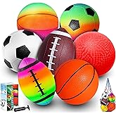 COAMZPARTY 8.5 Inch Sports Balls Set 7 Pack,Playground Balls for Kids&Adults, Includes Soccer Ball, Basketball, and Football,Rainbow Ball for Outdoor & Indoor Games, Boys and Girls Gift with Gift Box