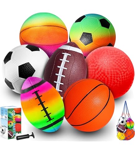 Mini Ballons De Sport Arc En Ciel 12,7 Cm  Lot 4  Ballons Enfants Vinyle Avec Pompe Air Manuelle Mini Ballon Basket Fluo Mini Ballon De Foot Et Volley Ball Terrain Jeux Interieur Et Exterieur