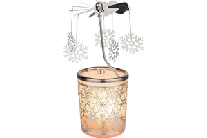 MAMEMI Tealight Candle Holder Carousel – Glass Wind Light with Snowflake Motif, Height 5.9 Inches, TEALIGHT Included – Perfect for Christmas, Winter, and Holiday Home Décor