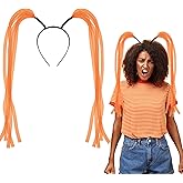 Wavyknot Orange Anxious Emotion Headband Wig for Halloween Cosplay Costume Accessories, Cartoon Inspired Headwear Ponytails Headband Wig for Halloween Dress up Party Supplies