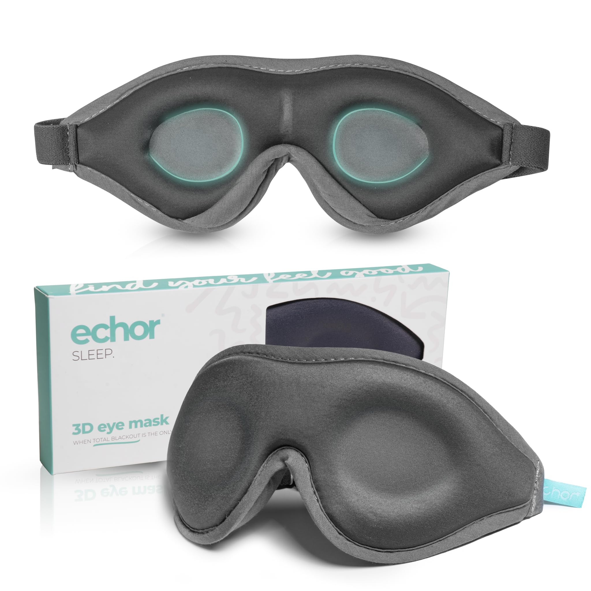 Echor Sleep Mask Total Blackout 3D Padded Foam Comfortable Premium Soft Eye Mask with Adjustable Elastic Strap and Nose Pad for Sleep and Travel (Grey)