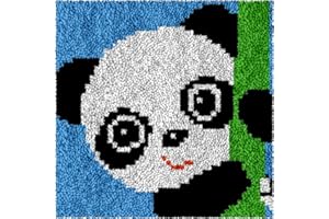 Yglnden Latch Hook Kit DIY Throw Cover Crochet Needlework Printed Canvas Decor for Kids Adults (Panda:30x30cm/12 X12)