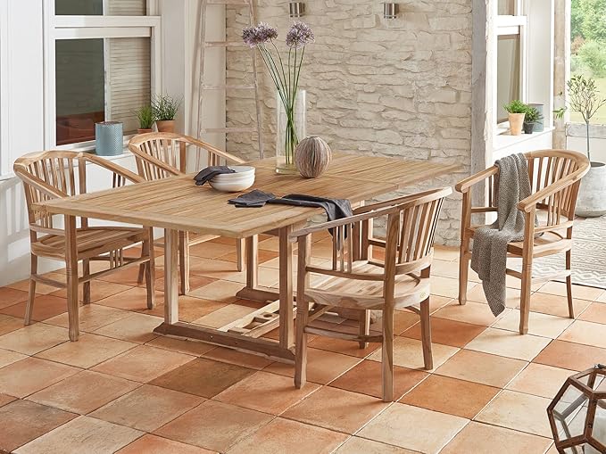 SAM Gartengruppe, 5tlg, Balkongruppe aus Teakholz, 1 x Tisch Madera + 4 x Stuhl Morneo, Garten-Tischgruppe