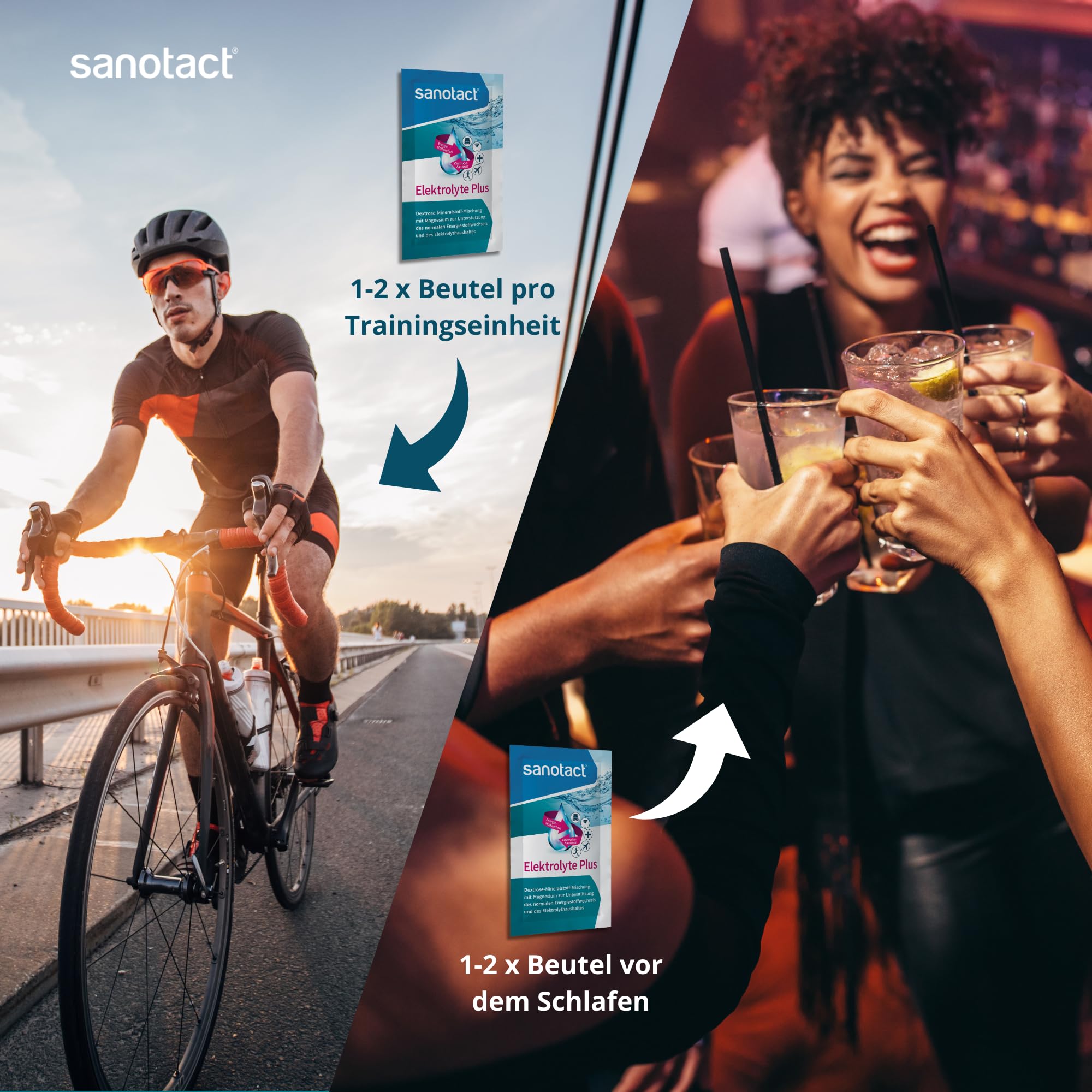 sanotact Electrolyte Plus, electrolyte powder with potassium and magnesium, 20 sachets with orange flavour and vegan