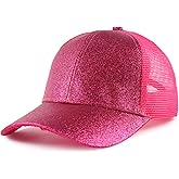 MniJiza Toddler Girl Baseball Cap Little Girls Glitter Ponytail Hats Kids Adjustable Caps Sparkly Mesh Trucker Hats