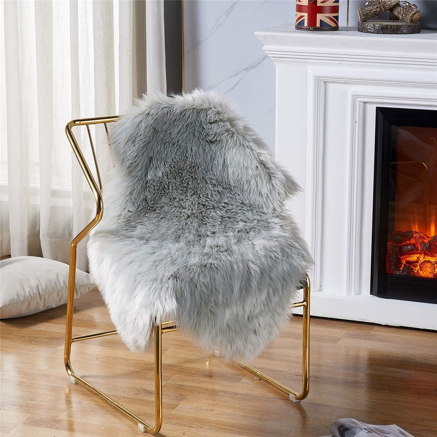 KAIHONG Faux Fur Sheepskin Style Rug (50 x 80 cm) Faux Fleece Chair Cover Seat Pad Soft Fluffy Shaggy Area Rugs For Bedroom Sofa Floor (gray, 50 x 80cm)