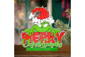 FPRL Christmas Table Decorations Green Wooden Centerpiece Table Top,Merry Christmas Party Toppers for Winter Theme Holiday Indoor Decoration