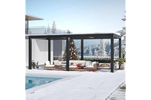 LVUYOYO Outdoor Louvered Pergola 10' x 20', Patio Aluminum Pergola with Adjustable Roof, Waterproof Metal Gazebo for Backyard, Garden, Deck (Black)