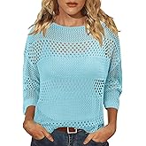 CRAZY GRID Women Casual Crochet Hollow Out Tops Spring Summer Half Sleeve Beach Swim Cover Ups Trendy Knit Outfits