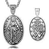 VENICEBEE® Miraculous Medal Holy Virgin Mary Blessed Devotional Mother Of God Christian Sacramental Solid 925 Sterling Silver Pendant Necklace + Black Velvet Pouch, Polishing Cloth, Fine Gift Box