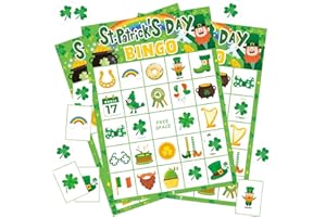 GIANTRUMP 24 Players St. Patrick's Day Bingo Game for Kids Adults Green Shamrock Party Games St Patrick Party Games Spring Classroom Game Family Activities