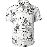 JOGAL Boy's Hawaiian Shirt Floral Short Sleeve Button Down Shirt Summer Beach Shirts