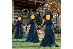 TW SHINE Halloween Witch Decorations Outdoor, 5 FT Set of 3 Holding Hands Witches Stakes with Glowing Face, Lighted Halloween Decor for Party Yard Lawn Porch Garden Haunted House Props