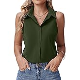 HOTOUCH Women's Sleeveless Button Down Shirts Hidden-Button Front Collared Dressy Casual Blouses Loose Office Tank Tops