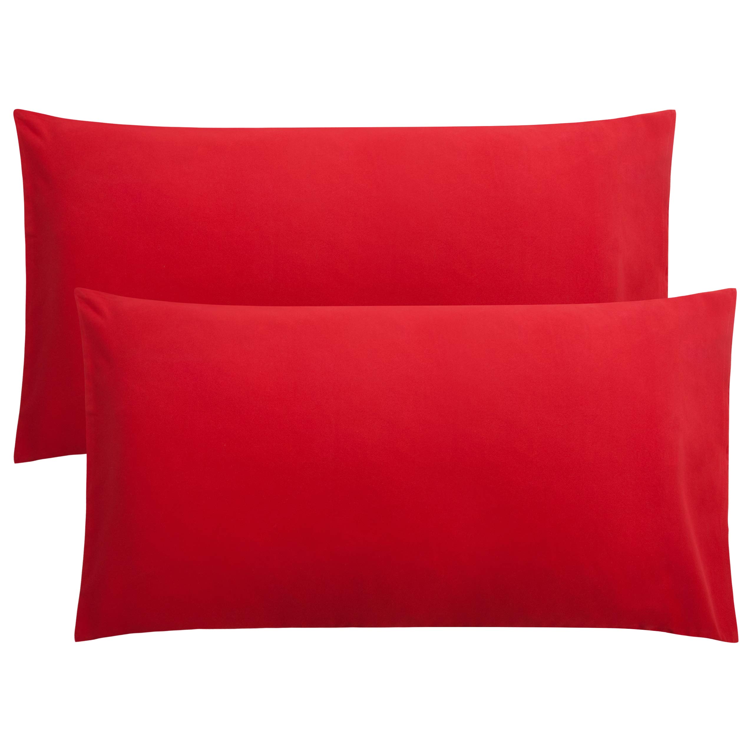 FLXXIE 2 Pack 100% Brushed 1800 Microfiber Plain King Pillowcases, Wrinkle and Stain Resistant, Soft and Cozy Envelope Closure Bed Pillow Cases, Red, 50x90 cm