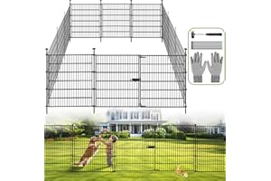 NATHOMAIM Garden Fence Panels with Gate 14.5ft(L) X 32in(H), Garden Fencing for Yard Includes Gloves, Hammer&Zip Ties, Rustproof Metal Wire Temporary No Dig Dog Fence Outdoor for Yard