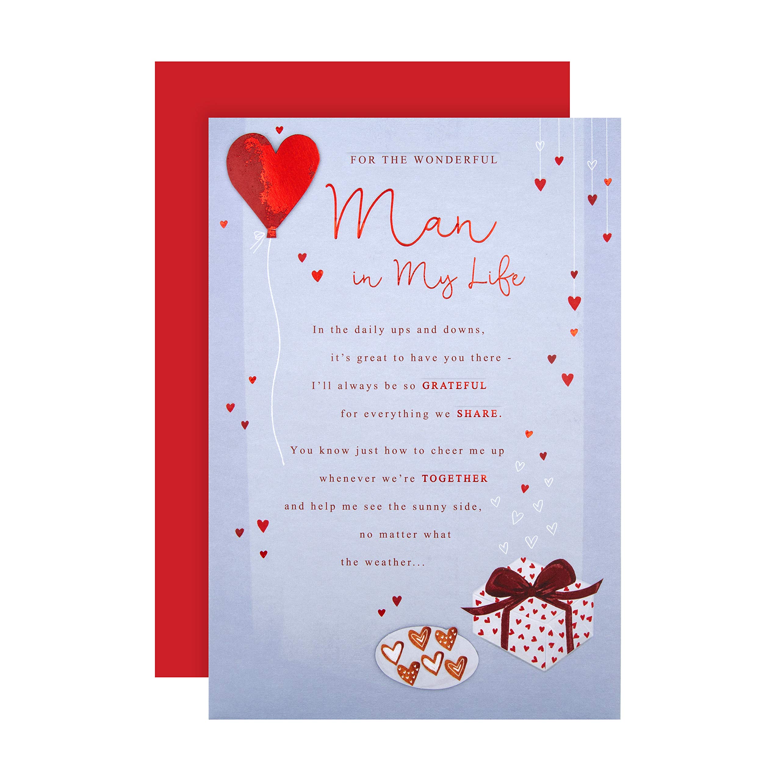 Hallmark Valentines Day Card for The Man in My Life, Classic Text Based Design with Heartfelt Verse, Blue