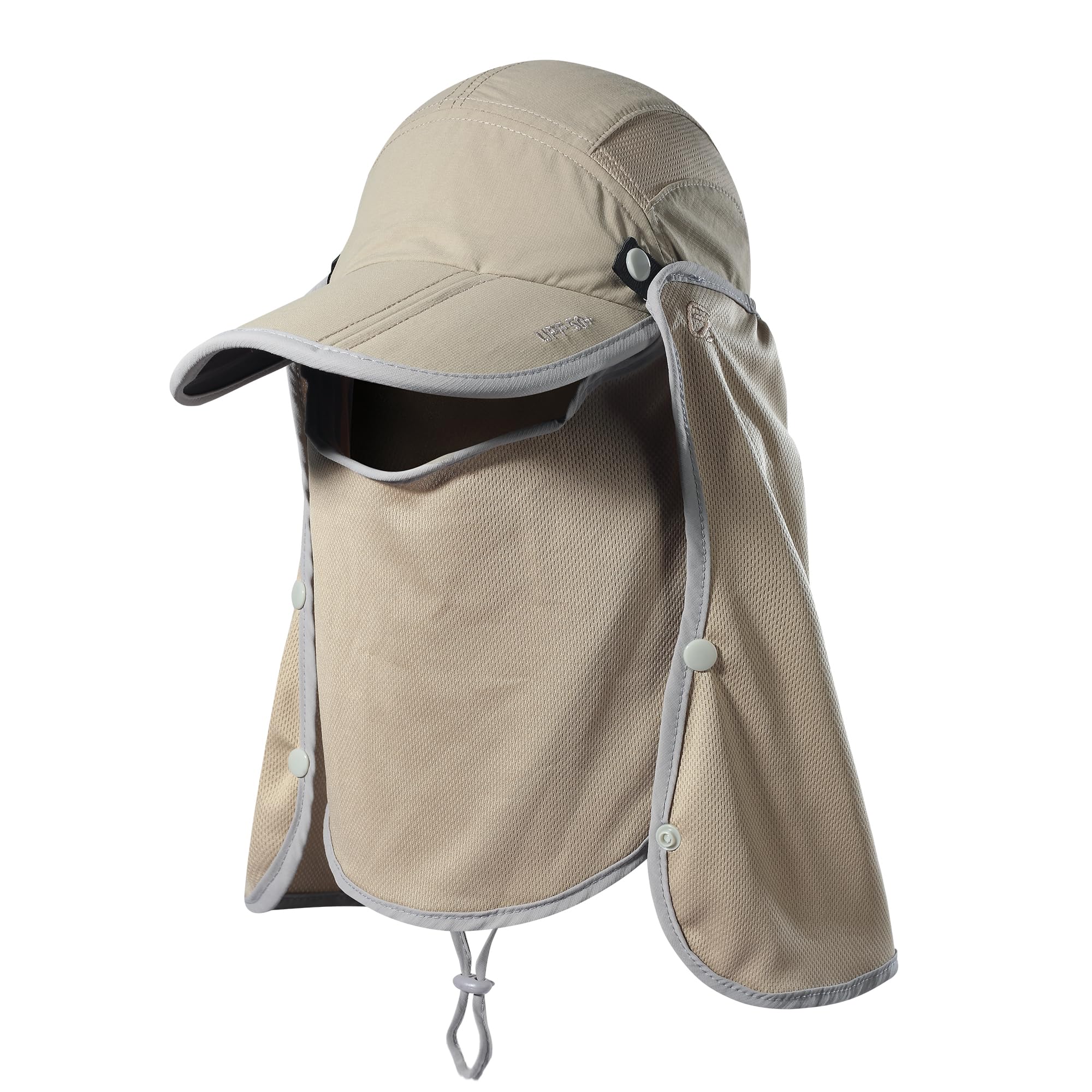 Boundless Voyage Nylon Detachable Sun Hat Outdoor 360° UPF 50+ Sun Protection Cap with Face Cover & Neck Flap Camping Hiking Fishing Jungle Hat for Men Women Beige