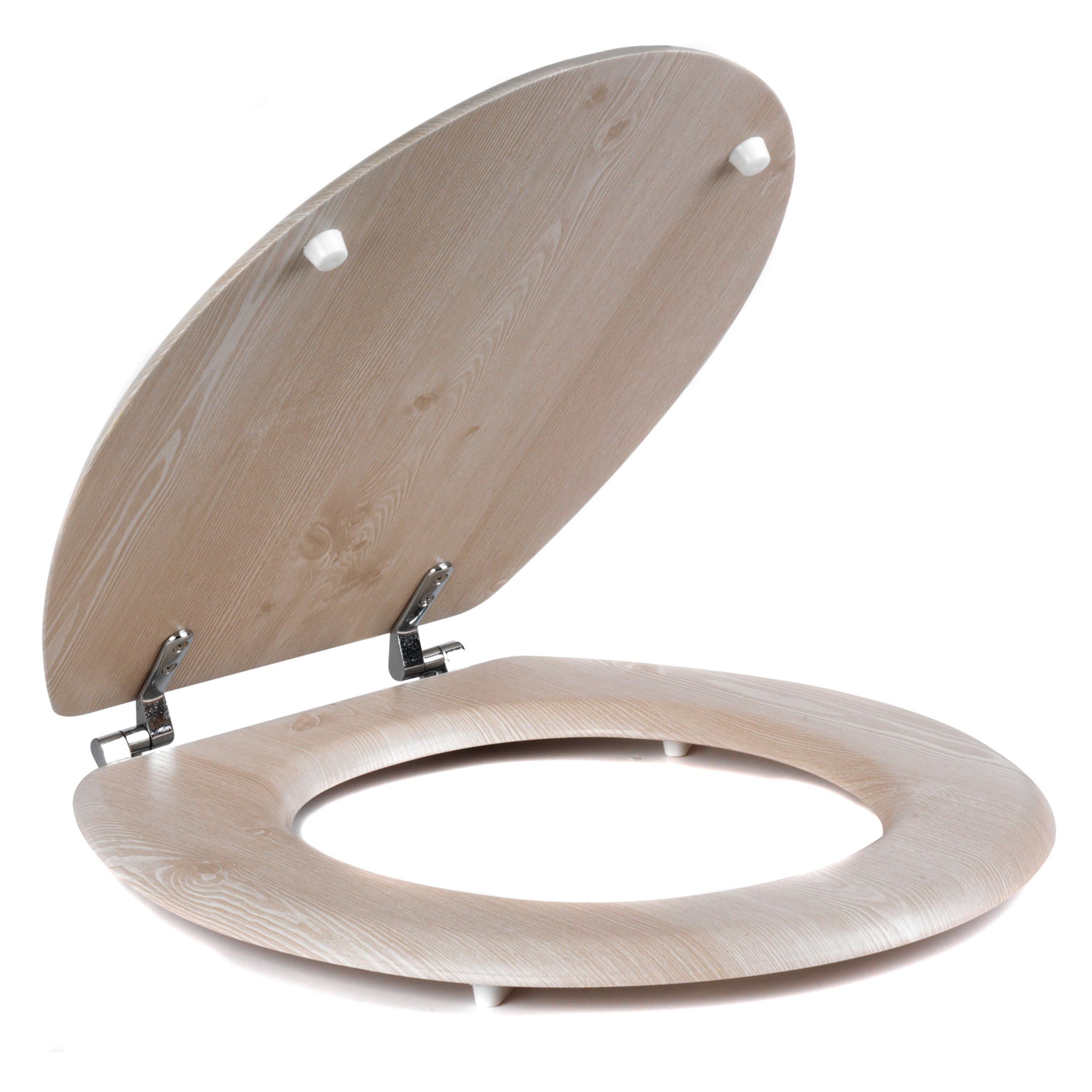 Beldray Wooden Toilet Seat- 18 Inch, Stainless Steel Hinge, Easy Clean, Standard Size Toilet Seat, Fittings Included, No Tools Needed, Simple Fixing, 37 x 43cm, D-Shaped Oval