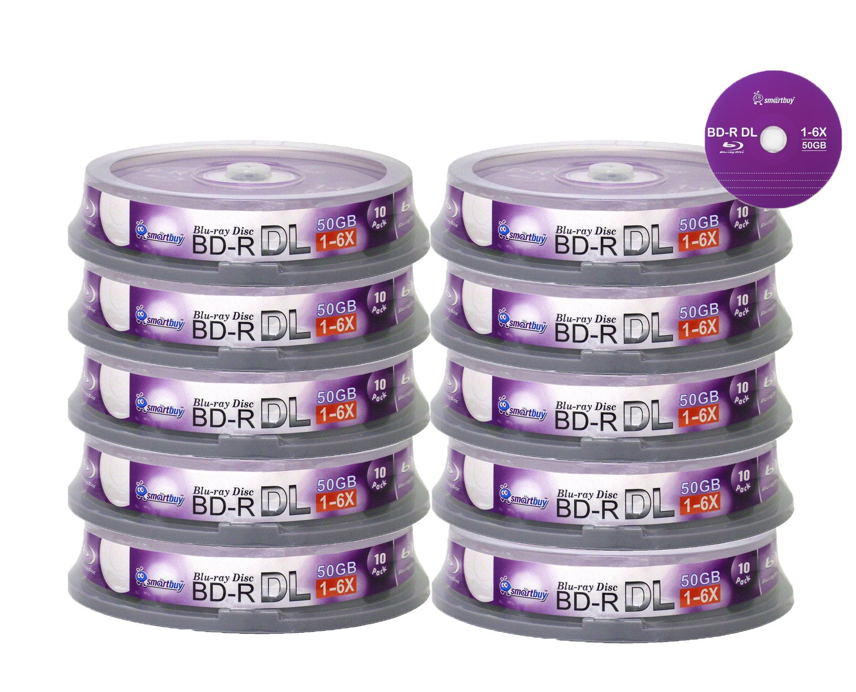 thumbnail image 2 of Smartbuy 20-Disc 50GB Blu-ray BD-R DL Blank Media - 6X Speed Recordable Discs With Spindle Case 2 of 14