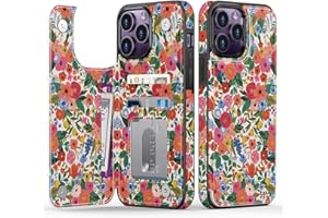 Goodon for iPhone 13 Pro Case Wallet - Flip Folio Leather Cover with Trendy Floral Design, 3 Card Slots & Kickstand Function, Stylish Protective Phone Case for Women and Girls - Flower Garden