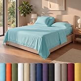 Royal Bliss 1900 Top Split King Sheets Sets for Adjustable Bed, 4 Pcs Deep Pockets Double Brushed Microfiber Sheets, 34 Inch Split Top Fitted Sheet, 1 King Flat Sheet and 2 Pillowcases - Aqua