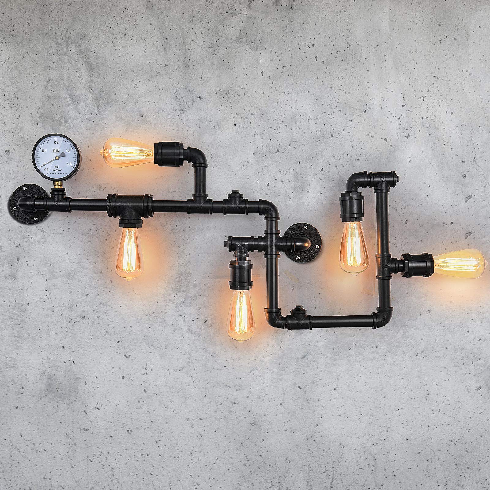 EDISLIVE Industrial Vintage Wall Lights Fitting Lamp Water Pipe Wall Sconces Fixture for Home Decor Pub Cafe Hotel Steampunk Style (Black)