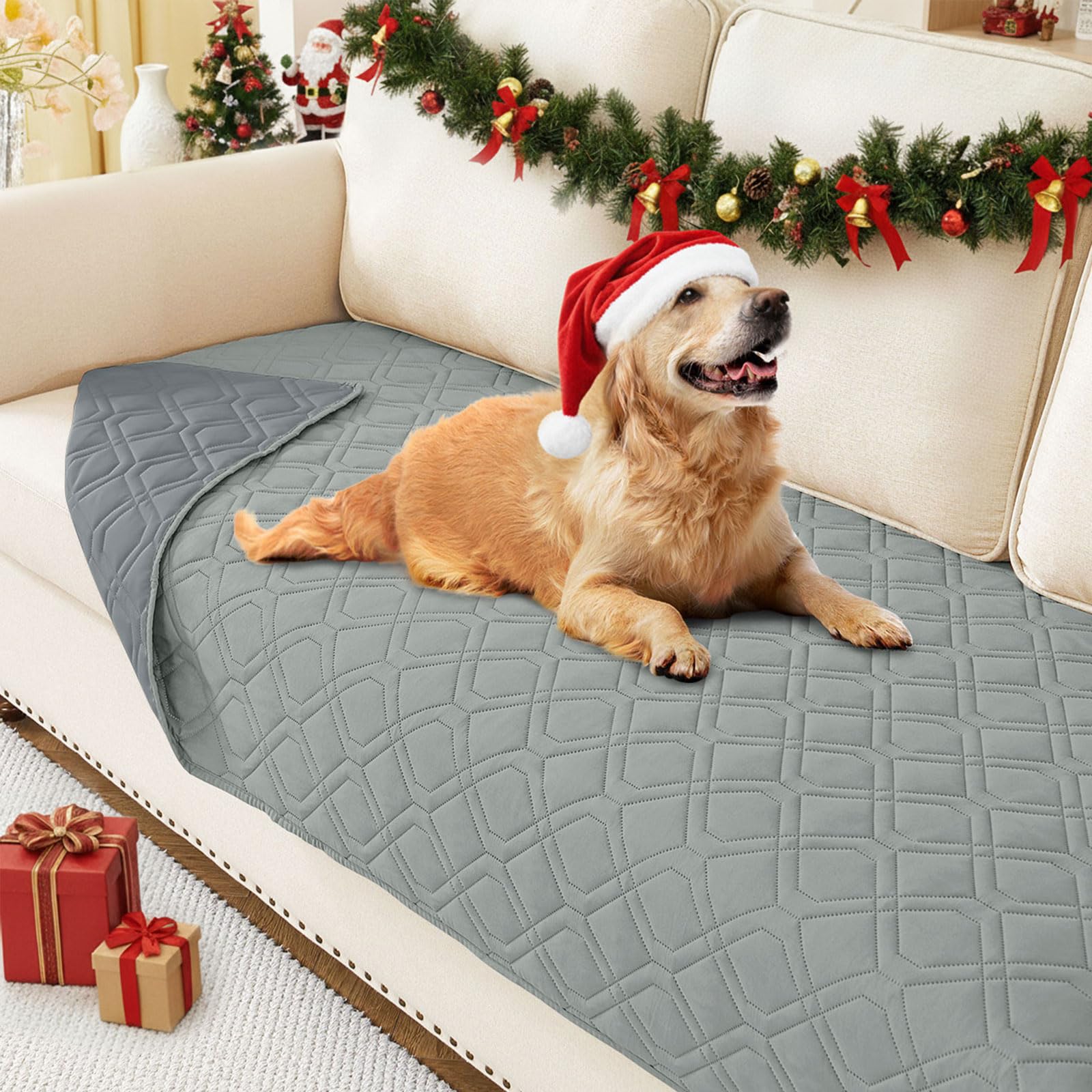 Photo 1 of ***POSSIBLE MINOR DAMAGE*** hyha Waterproof Dog Bed Blanket, Soft Pet Blankets, Waterproof Couch Cover for Dogs, Reversible Sofa Covers Washable for Furniture (30x70 Inch, Grey/Dark Grey)