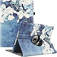 New Rotating Case for iPad 10.2" 9th / 8th / 7th Generation - 360 Degree Rotating Stand Protective Cover with Auto Sleep Wake for iPad 10.2 inch 2021/2020 / 2019 (Blue White Flowers)