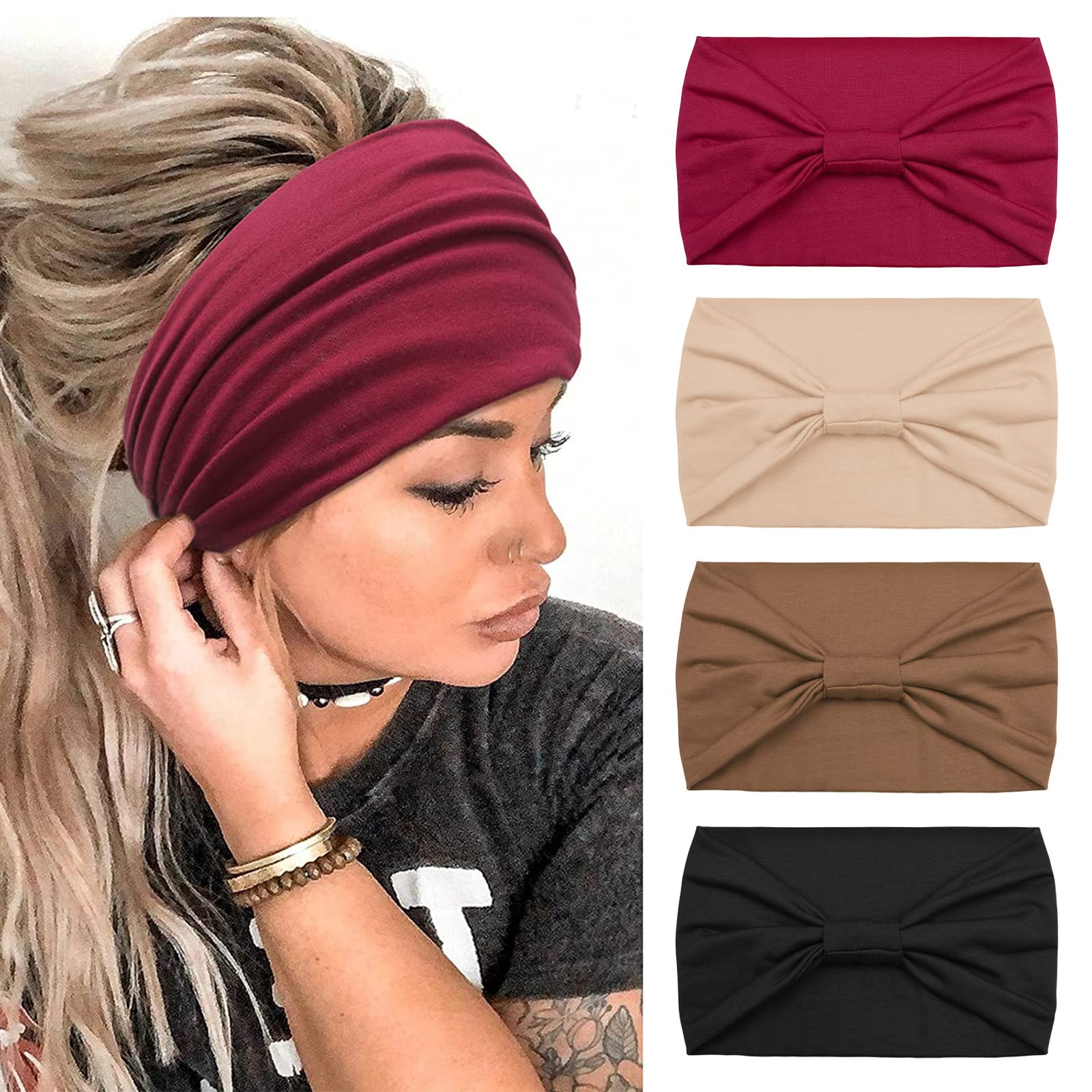 Head Scarfs for Women, Elastic Soft Boho Headband Flower Leopard Yoga Sport Hairbands, Headbands For Women's Hair(C) — image 1