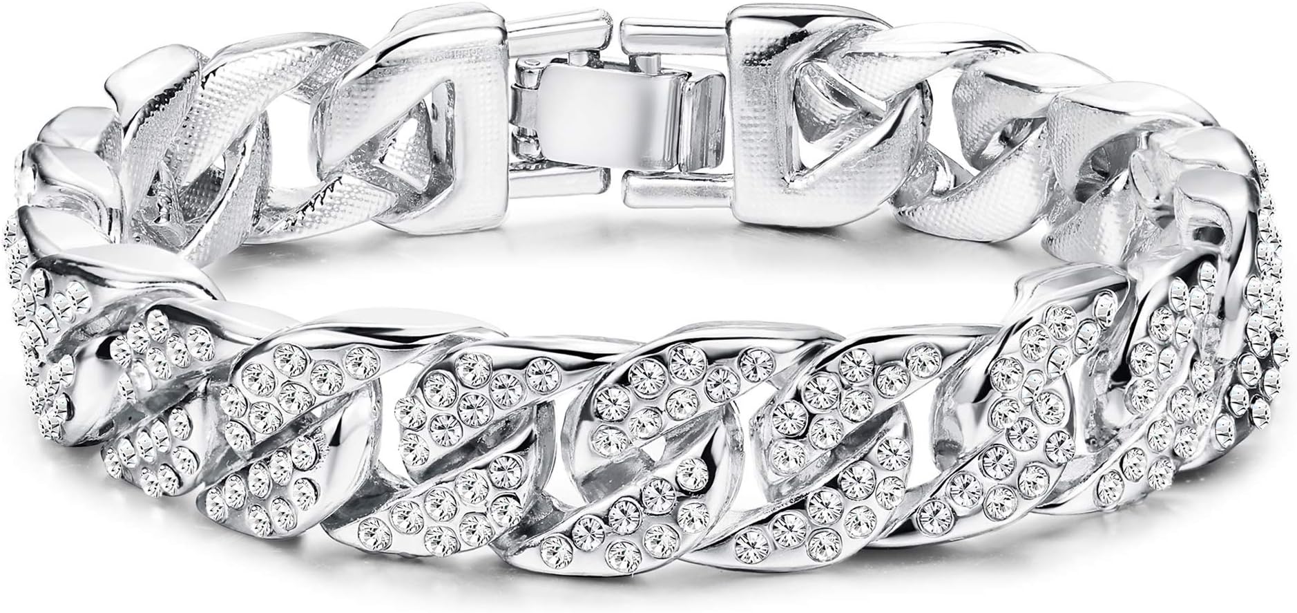 1-2 PCS Iced 0ut Bracelet for Men Women Curb Cuban Hip Hop Bracelet Chain Gold/Silver