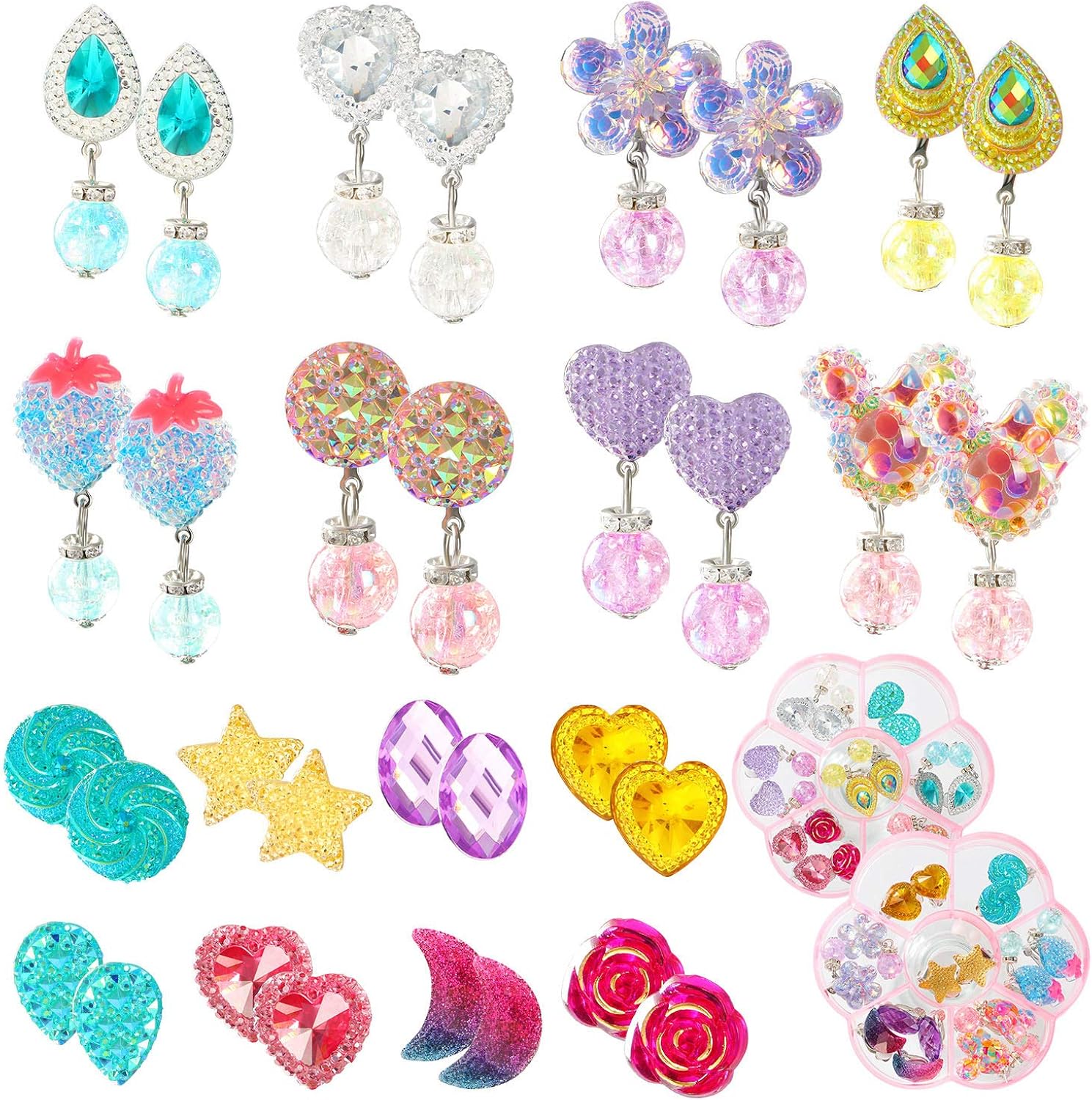 16 Pairs Clip On Earrings for Girls Play Earrings Pretend