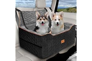 Zxyculture Dog Booster Car Seat for Under 60lbs or 2 Small Dogs, Elevated Pet Car Seat with Storage Pockets and Belt, Detacha