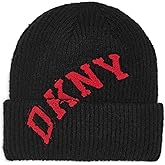 DKNY Womens Varsity Logo Jersey Knit Beanie with Plush Sherpa Fleece Lining