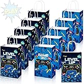 Saypacck 30 Pcs Video Game Party Gift Bags Gamer Theme Party Supplies Level up Paper Handbag Goodie Bag with Handle Gaming Favors for Birthday(Blue)