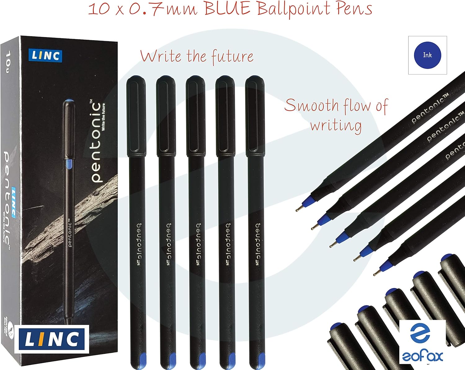 10 x 0.7mm LINC Pentonic BLUE Stylish Ballpoint Pens Smooth Writing Ink