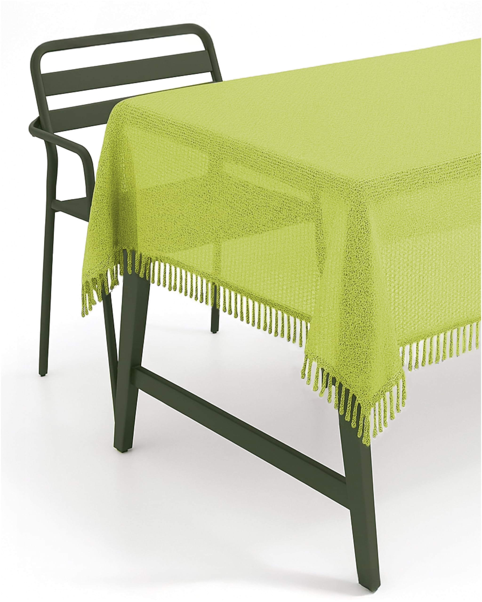 TextilDepot24 Garden Tablecloth, Tablecloths, Table Cloths with Fringes, Weatherproof, Foamed, Non-Slip (140 cm Round, Green)