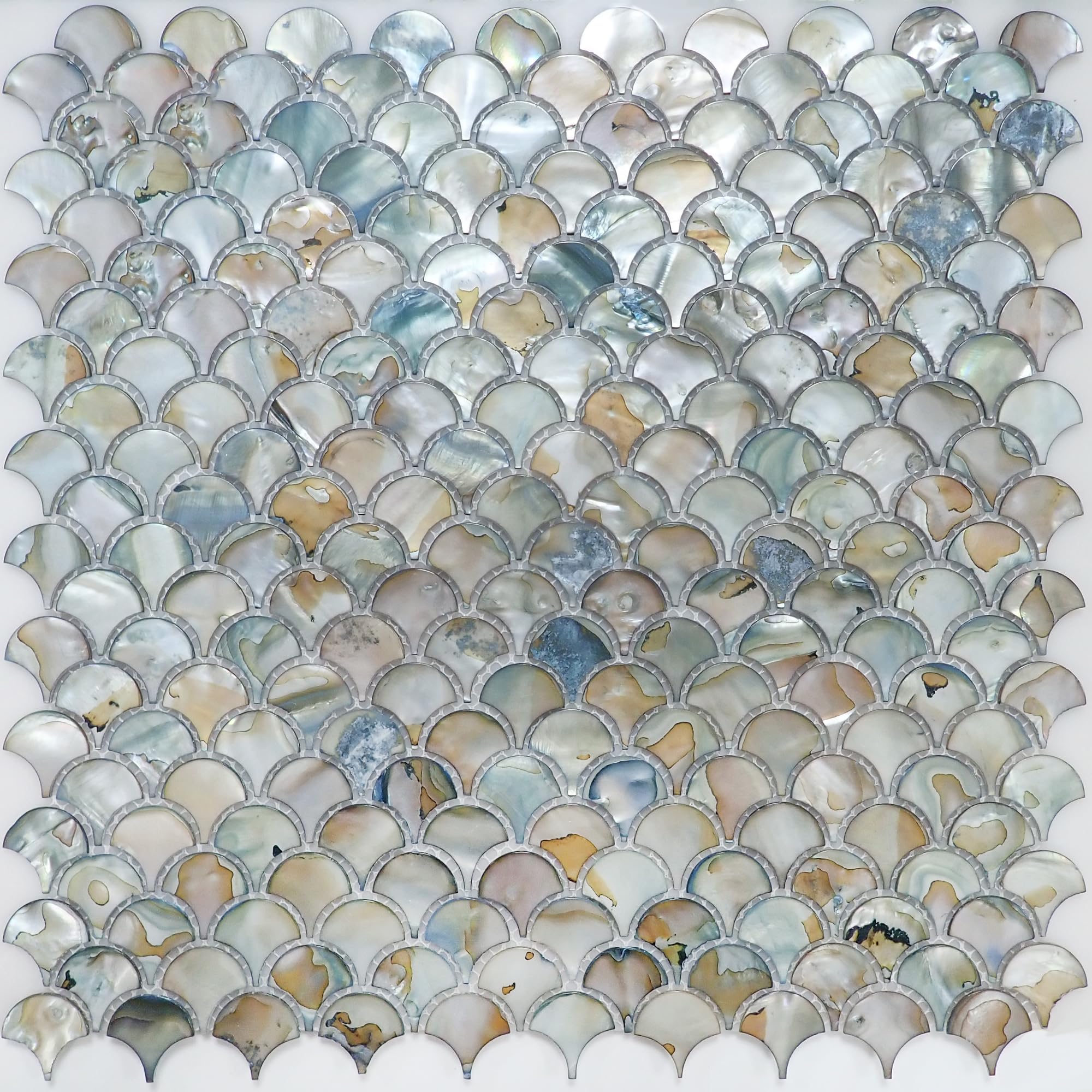 Incudo Grey Mother of Pearl Fan Mosaic Tile - 300x300mm, Mesh Backing