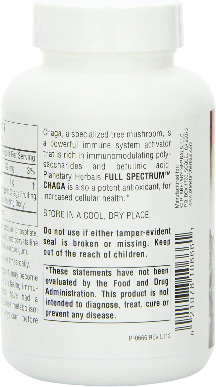 Planetary Herbals Chaga Full Spectrum, Enhance Cellular Immunity, 60 Tablets: Health & Personal Care
