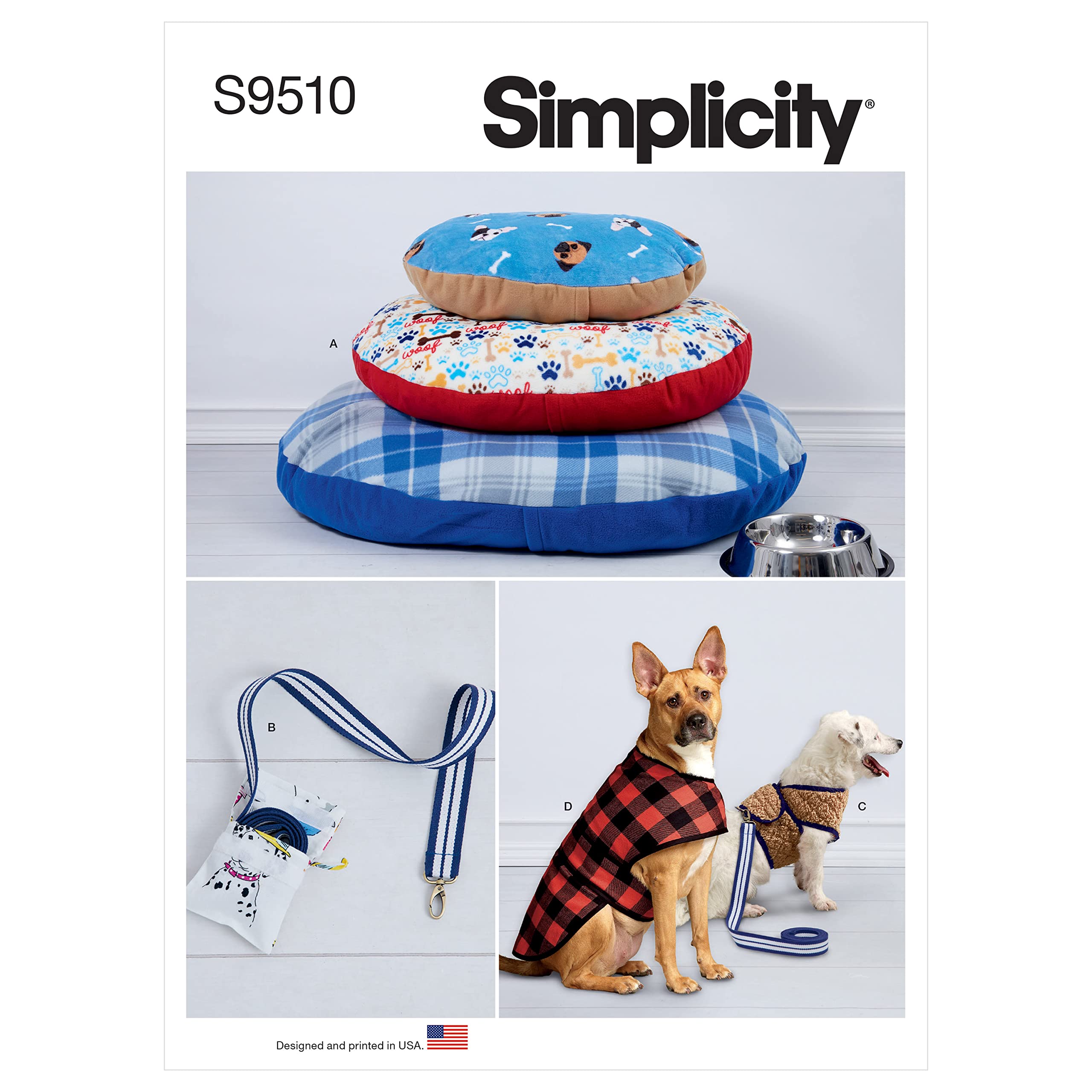 Simplicity SS9510A Dog Beds, Leash with Case, Harness Vest and Coat A in One Envelope