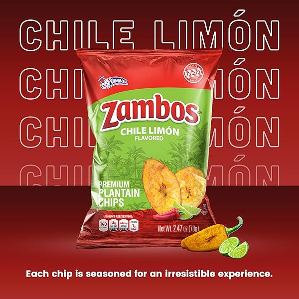 ZAMBOS CHILE LIMÓN PLANTAIN CHIPS, 2.47 OZ – CRUNCHY SNACK, GLUTEN FREE – BOLD CHILI LIME FLAVOR – (PACK OF 8)