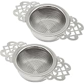 Cionyce 2 Pcs Tea Strainer Bowl, Stainless Steel, Silver | Loose Leaf Tea Filter, Easy Brewing and Cleaning, Fits Most Standard Cups