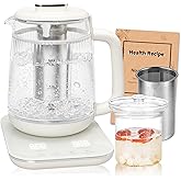 Double-Layer Electric Kettle1.5L with Stew Pot,Glass Health Pot, 9-in-1 Glass Tea Maker, Programmable Touch Panel, Stainless Steel Base for Soup, Porridge, Herbal Tea