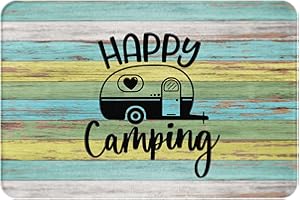 QSMX Camping Door Mat,16x24 Inch Happy Camping Non-Slip Doormat Bath Mat,Indoor Outdoor Welcome Mat,Vintage Entrance Rug for Front Door Kitchen Floor Bath Tub Bedroom,RV Travel Accessories and Decor