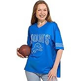 FOCO NFL Womens NFL Team Rhinestone Logo Oversized V-Neck Mesh T-Shirt